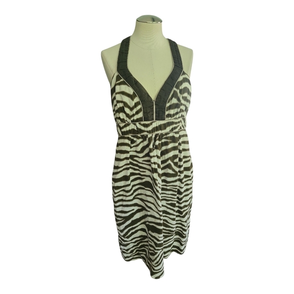 Banana Republic Dresses & Skirts - Banana Republic Zebra Print Halter Dress Size 10 100% Cotton Safari Y2K Vibes
